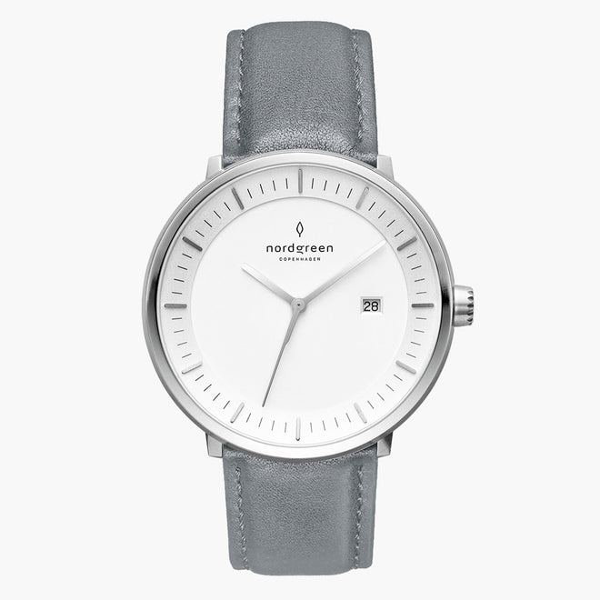 PH36SILEGRXX &Philosopher silver watch mens - white dial - grey leather strap PH36SILEGRXX &Philosopher silver watch mens - white dial - grey leather strap
