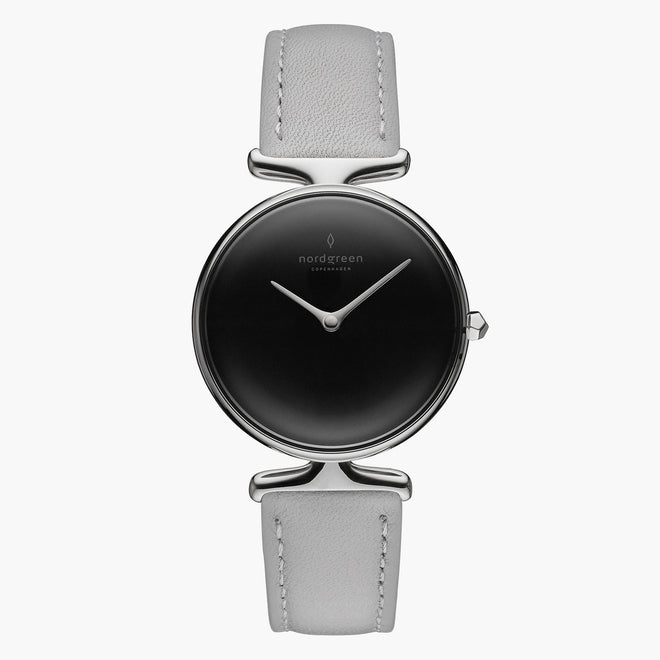 UN28SILEGRBL UN32SILEGRBL &Unika ladies leather strap watches - black dial - silver case - grey leather strap