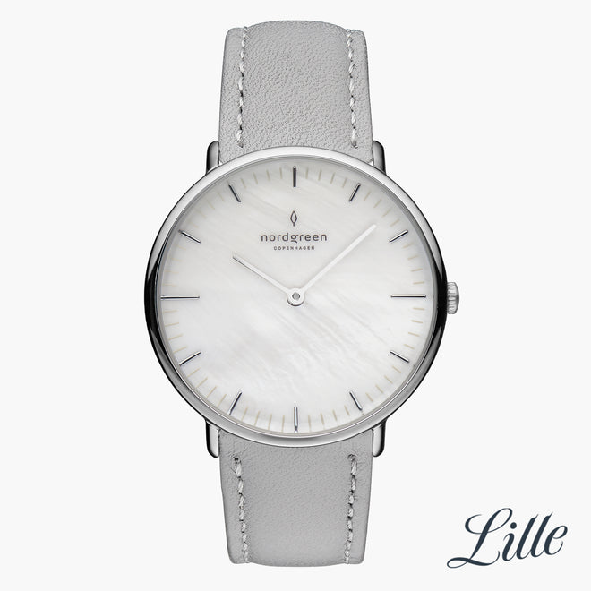 NR28SILEGRMP NR32SILEGRMP &Native mother of pearl watch - silver case - grey leather strap NR28SILEGRMP NR32SILEGRMP &Native mother of pearl watch - silver case - grey leather strap