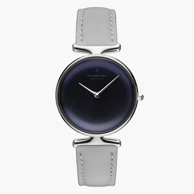 UN28SILEGRRB UN32SILEGRRB &Unika black face ladies watch - rainbow black dial - silver case - grey leather strap