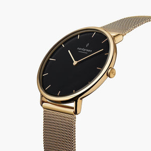 NR36GOMEGOBL NR40GOMEGOBL NR28GOMEGOBL &Native black face ladies watch - gold case - mesh strap