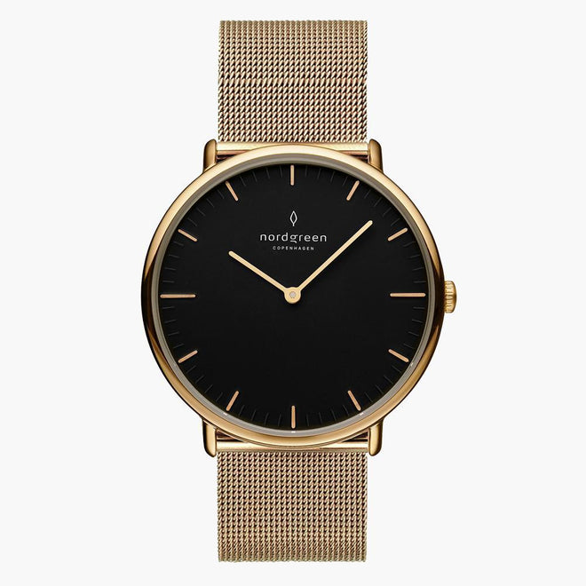 NR36GOMEGOBL NR40GOMEGOBL NR28GOMEGOBL &Native mens gold watches - black dial - mesh strap