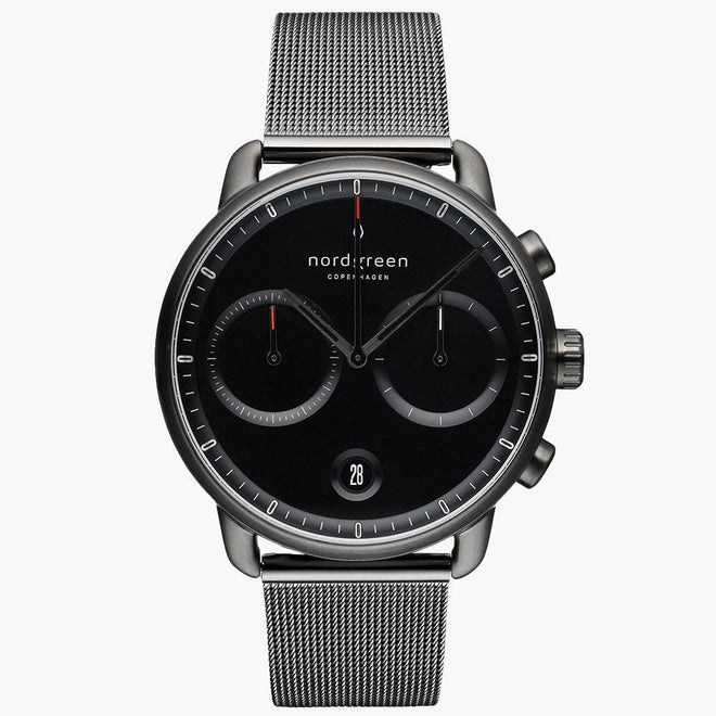 PI42GMMEGUBL &Pioneer gunmetal watch - black dial - silver mesh strap PI42GMMEGUBL &Pioneer gunmetal watch - black dial - silver mesh strap