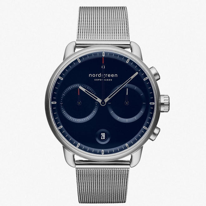 PI42SIMESINA &Pioneer silver watch mens - navy blue dial - mesh strap PI42SIMESINA &Pioneer silver watch mens - navy blue dial - mesh strap