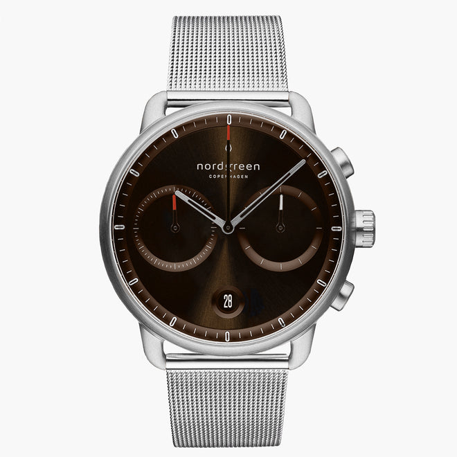PI42SIMESIBS &Pioneer silver watch mens - brown sunray dial - mesh strap PI42SIMESIBS &Pioneer silver watch mens - brown sunray dial - mesh strap