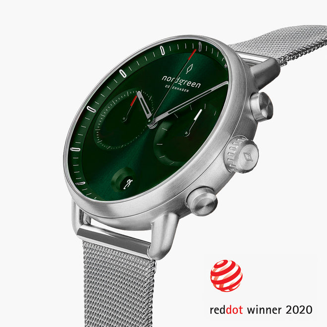PI42SIMESIGS &Pioneer silver watch men - sunray green dial - mesh strap PI42SIMESIGS &Pioneer silver watch men - sunray green dial - mesh strap