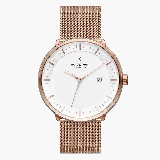 PH40RGMEROXX PH36RGMEROXX &Philosopher mens white face watches - rose gold case - mesh strap