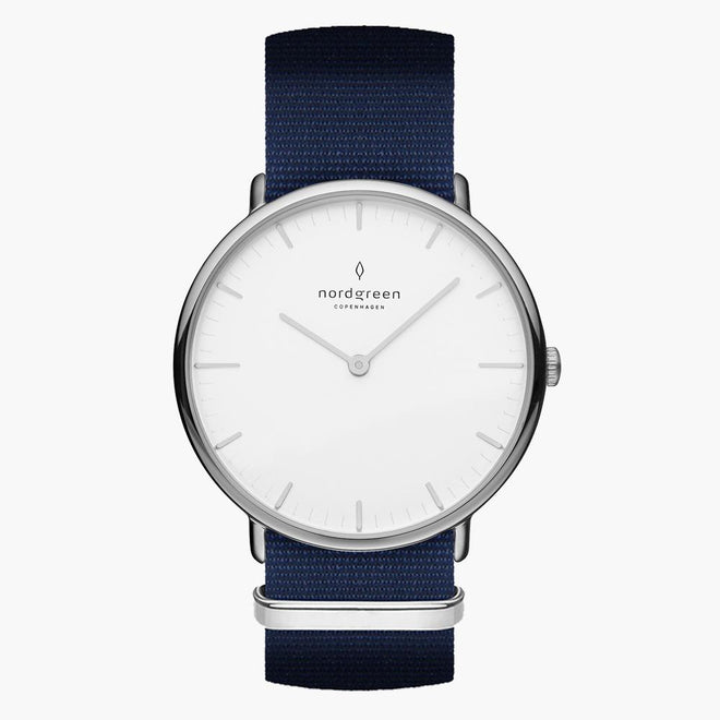 NR36SINYNAXX NR40SINYNAXX &Native silver watch women - white dial - navy blue nylon strap