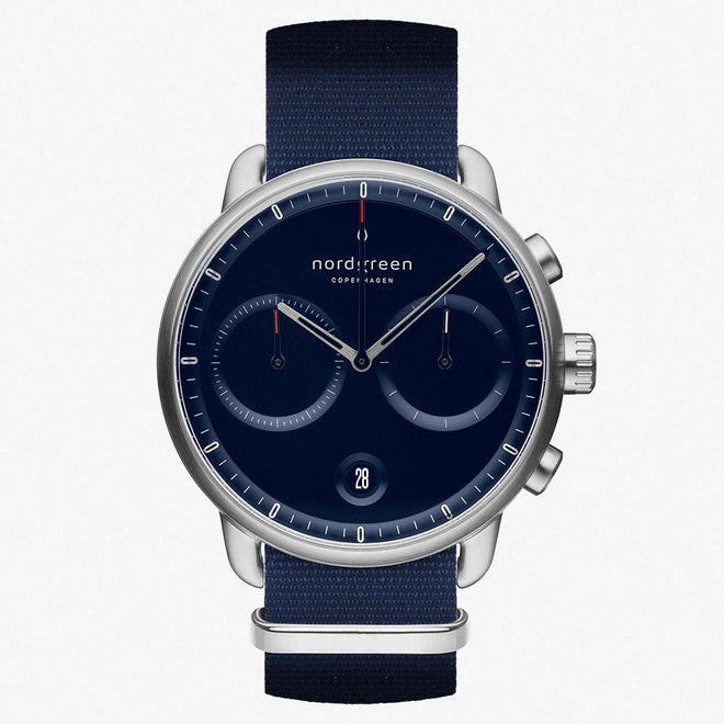 PI42SINYNANA &Pioneer silver watch mens - navy blue dial - navy blue nylon strap PI42SINYNANA &Pioneer silver watch mens - navy blue dial - navy blue nylon strap