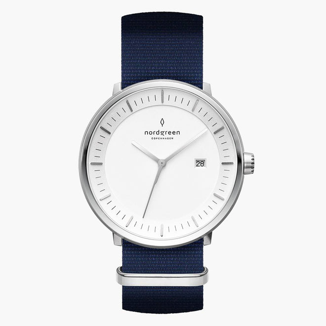 PH40SINYNAXX &Philosopher silver watch mens - white dial - navy blue nylon strap