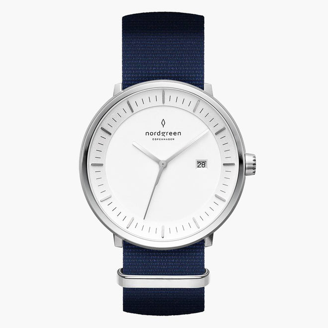 PH40SINYNAXX &Philosopher silver watch mens - white dial - navy blue nylon strap PH40SINYNAXX &Philosopher silver watch mens - white dial - navy blue nylon strap