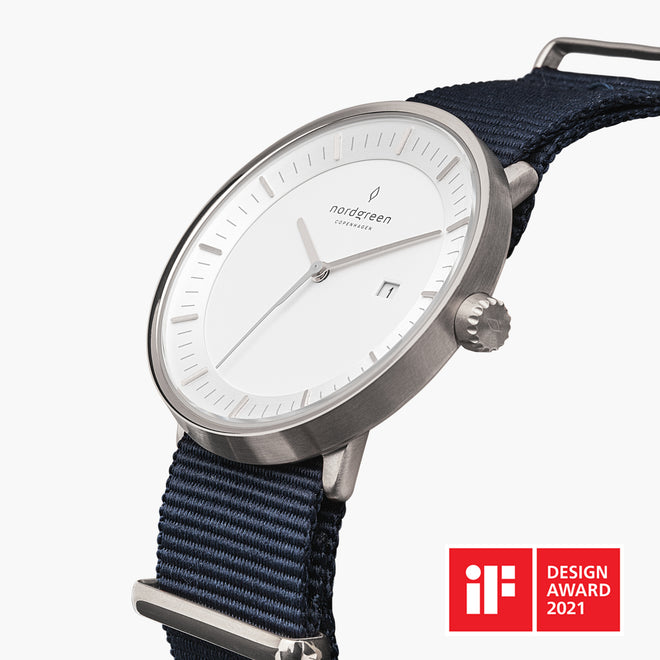PH40SINYNAXX &Philosopher silver watch mens - white dial - navy blue nylon strap PH40SINYNAXX &Philosopher silver watch mens - white dial - navy blue nylon strap