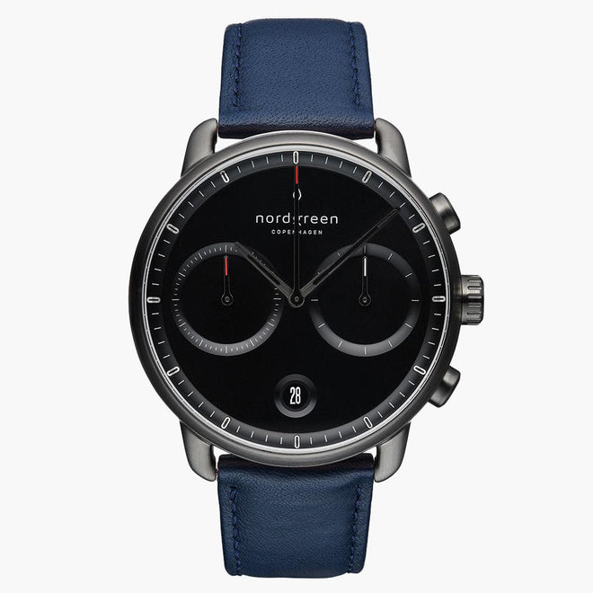 PI42GMLENABL &Pioneer gunmetal watch - black dial - navy blue leather strap PI42GMLENABL &Pioneer gunmetal watch - black dial - navy blue leather strap