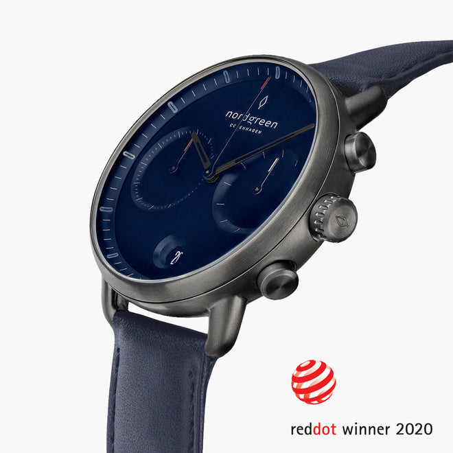 PI42GMVENANA &Pioneer gunmetal watch - navy blue dial - navy vegan leather strap PI42GMVENANA &Pioneer gunmetal watch - navy blue dial - navy vegan leather strap