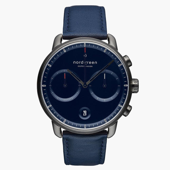 PI42GMVENANA  &Pioneer gunmetal watch - navy blue dial - navy vegan leather strap PI42GMVENANA  &Pioneer gunmetal watch - navy blue dial - navy vegan leather strap
