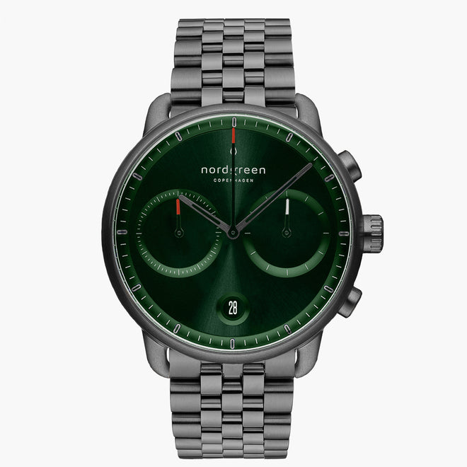 PI42GM5LGUGS &Pioneer gunmetal watch - green sunray dial - 5 link strap PI42GM5LGUGS &Pioneer gunmetal watch - green sunray dial - 5 link strap