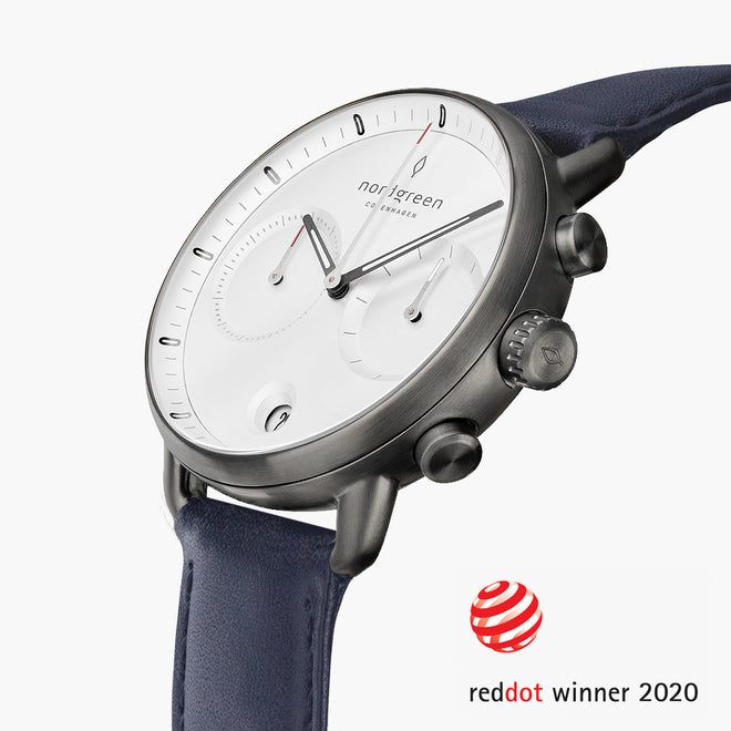 PI42GMLENAXX &Pioneer gunmetal watch - white dial - navy leather strap PI42GMLENAXX &Pioneer gunmetal watch - white dial - navy leather strap