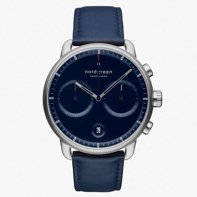 PI42SILENANA &Pioneer silver watch mens - navy blue dial - navy blue leather strap PI42SILENANA &Pioneer silver watch mens - navy blue dial - navy blue leather strap
