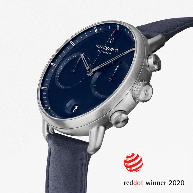 PI42SILENANA &Pioneer silver watch mens - navy blue dial - navy blue leather strap PI42SILENANA &Pioneer silver watch mens - navy blue dial - navy blue leather strap