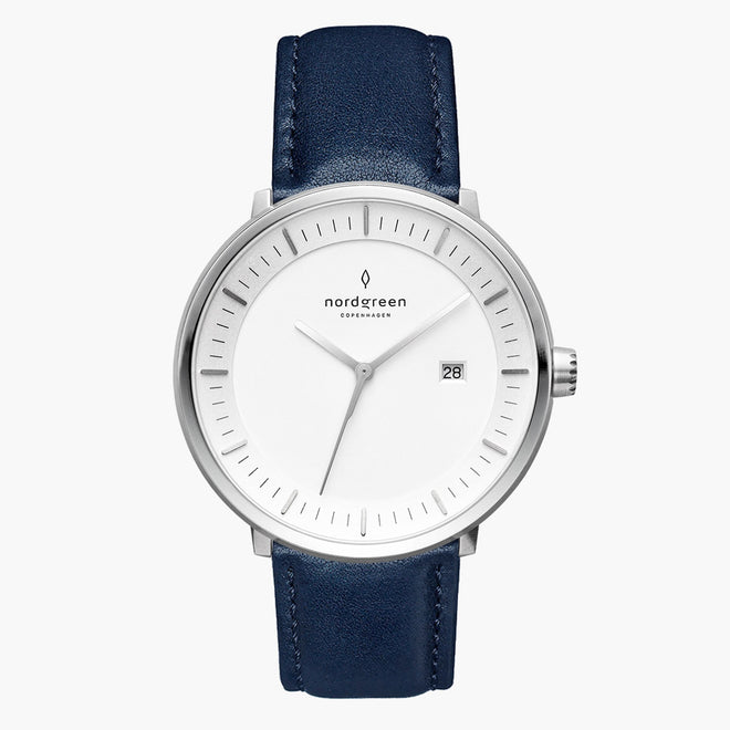 PH40SILENAXX PH36SILENAXX &Philosopher silver watch mens - white dial - navy blue leather strap PH40SILENAXX PH36SILENAXX &Philosopher silver watch mens - white dial - navy blue leather strap