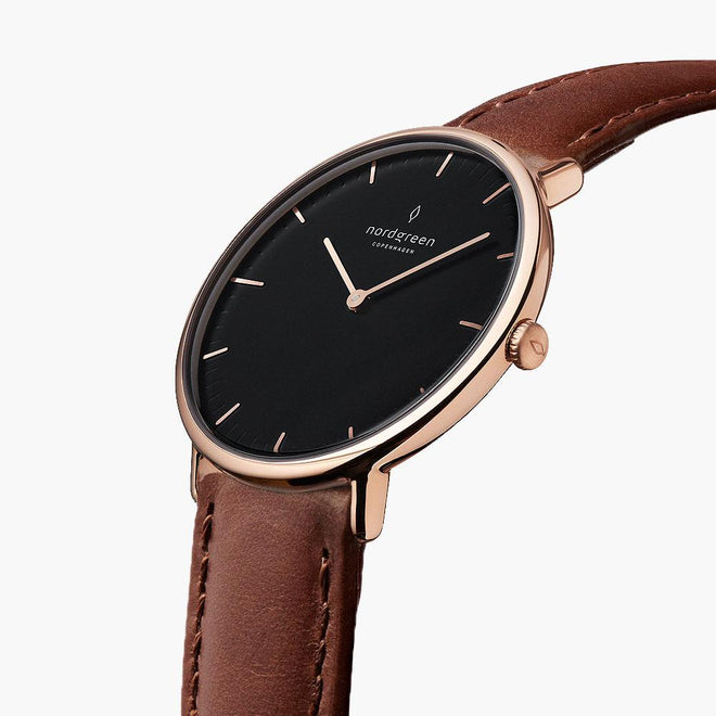 NR36RGLEBRBL NR40RGLEBRBL NR28RGLEBRBL &Native ladies leather strap watches - black dial - rose gold case