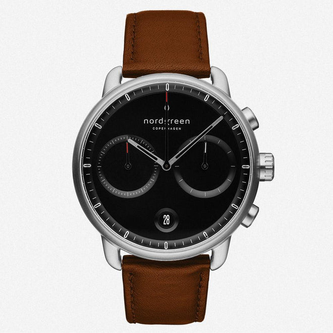 PI42SILEBRBL &Pioneer mens tan watch - black dial - silver case PI42SILEBRBL &Pioneer mens tan watch - black dial - silver case