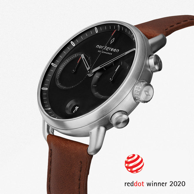 PI42SILEBRBL &Pioneer mens tan watch - black dial - silver case PI42SILEBRBL &Pioneer mens tan watch - black dial - silver case