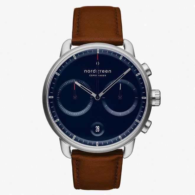PI42SILEBRNA &Pioneer mens tan watch - navy dial - silver case PI42SILEBRNA &Pioneer mens tan watch - navy dial - silver case