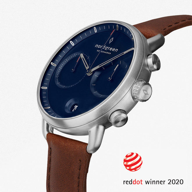 PI42SILEBRNA &Pioneer mens tan watch - navy dial - silver case PI42SILEBRNA &Pioneer mens tan watch - navy dial - silver case