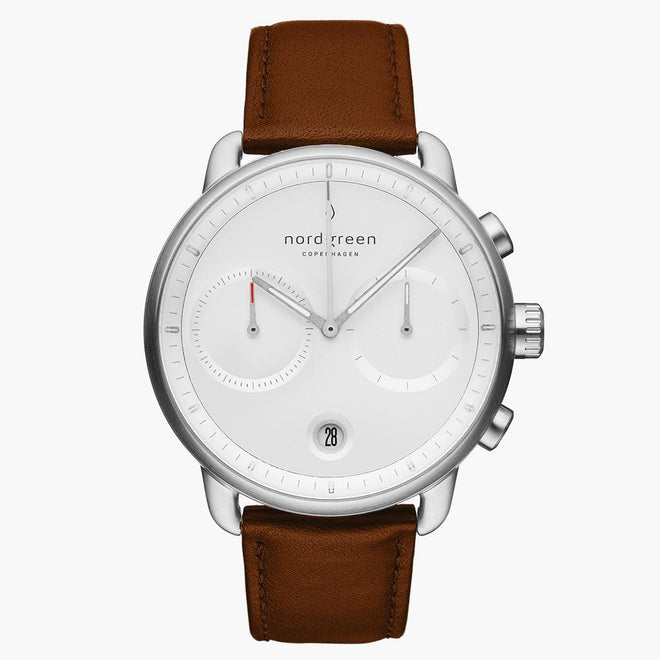 PI42SILEBRXX &Pioneer mens tan watch - white dial - silver case PI42SILEBRXX &Pioneer mens tan watch - white dial - silver case