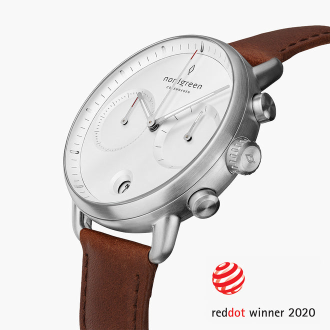 PI42SILEBRXX &Pioneer mens tan watch - white dial - silver case PI42SILEBRXX &Pioneer mens tan watch - white dial - silver case