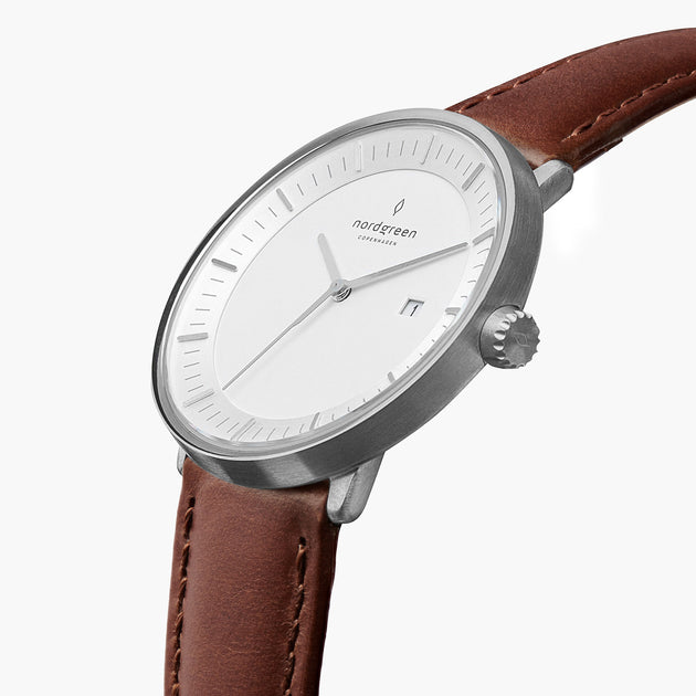 Philosopher - BUNDLE White Dial Silver | Silver 3-Link / Brown Leather Strap