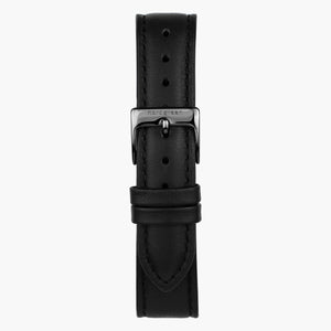 ST16POGMVEBL &Black vegan leather watch strap - gunmetal buckle - 16mm