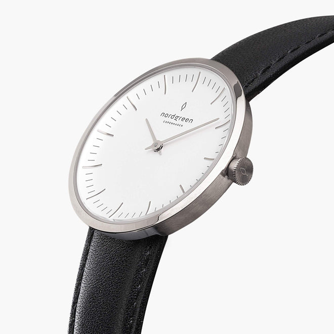 IN32SILEBLXX IN40SILEBLXX &Infinity ladies leather strap watches - white dial - silver case - black leather strap IN32SILEBLXX IN40SILEBLXX &Infinity ladies leather strap watches - white dial - silver case - black leather strap