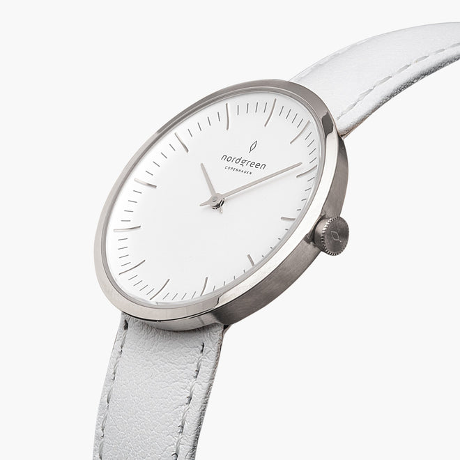 IN32SILEWHXX &Infinity white watches for women - white dial - silver case - white leather strap IN32SILEWHXX &Infinity white watches for women - white dial - silver case - white leather strap
