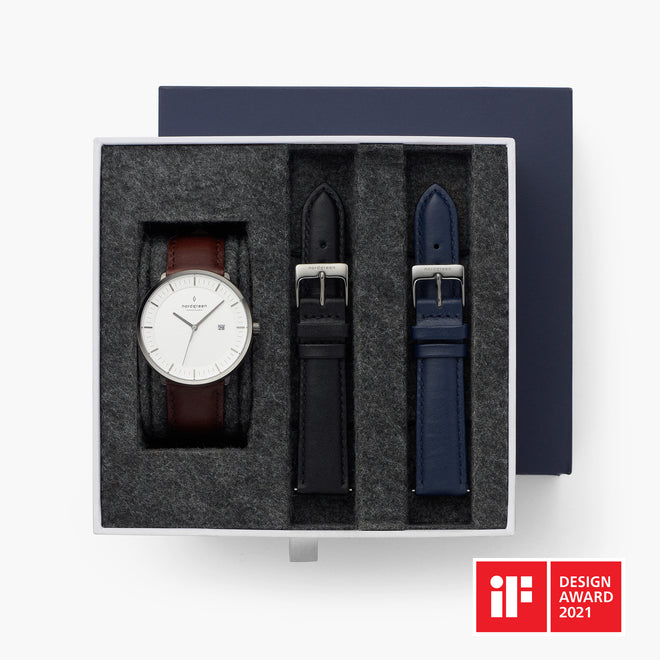 Philosopher - BUNDLE White Dial Gun Metal | Brown / Black / Navy Straps Philosopher - BUNDLE White Dial Gun Metal | Brown / Black / Navy Straps