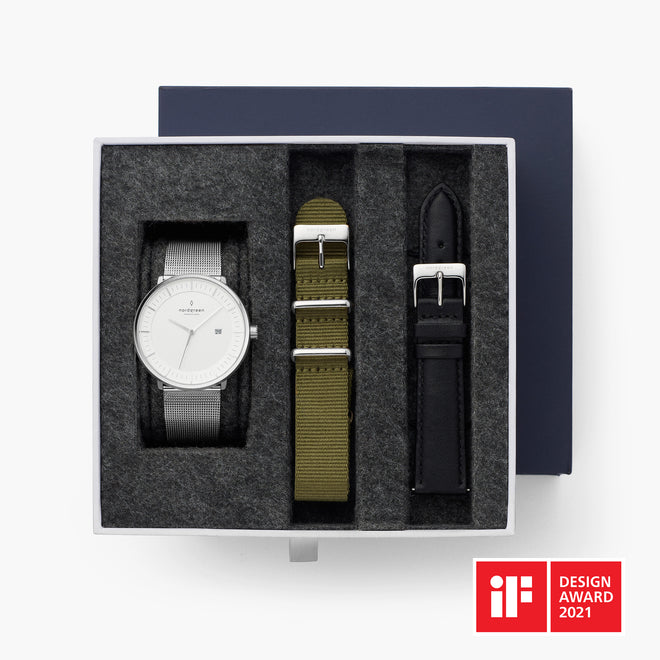 Philosopher - BUNDLE White Dial Silver | Mesh / Green NATO / Black Straps Philosopher - BUNDLE White Dial Silver | Mesh / Green NATO / Black Straps