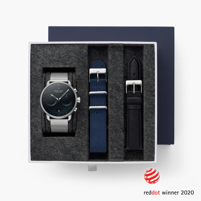 Pioneer - BUNDLE Black Dial Silver  | Silver Mesh / Navy NATO / Black Leather Strap Pioneer - BUNDLE Black Dial Silver  | Silver Mesh / Navy NATO / Black Leather Strap