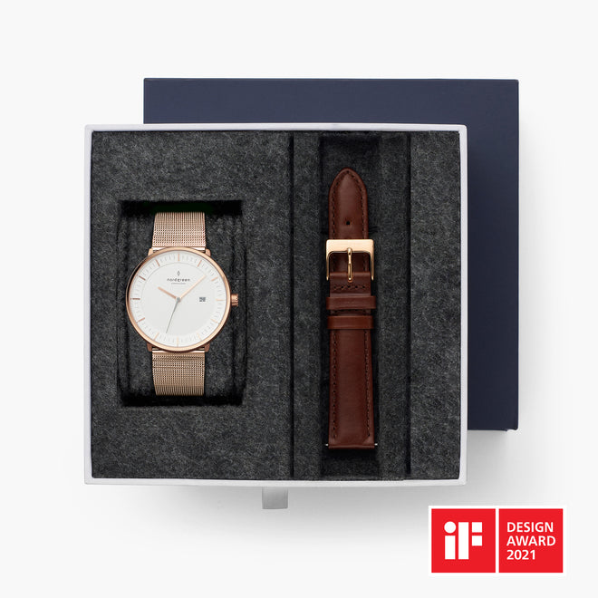 Philosopher - BUNDLE White Dial Rose Gold | Rose Gold Mesh / Brown Leather Straps Philosopher - BUNDLE White Dial Rose Gold | Rose Gold Mesh / Brown Leather Straps