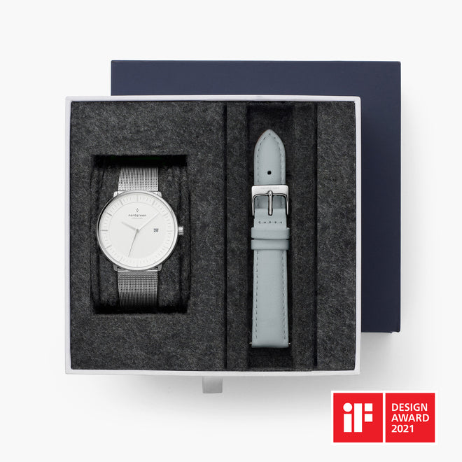 Philosopher - BUNDLE White Dial Silver | Silver Mesh / Grey Leather Straps Philosopher - BUNDLE White Dial Silver | Silver Mesh / Grey Leather Straps