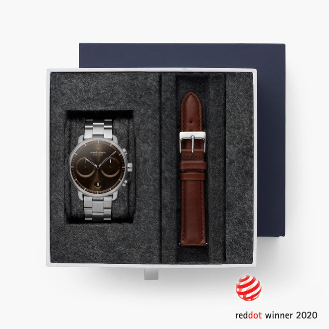 Pioneer - BUNDLE Brown Sunray Dial Silver | 3-Link / Brown Leather Pioneer - BUNDLE Brown Sunray Dial Silver | 3-Link / Brown Leather