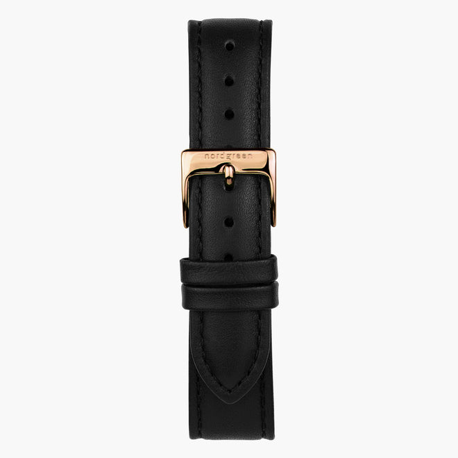 ST18PORGLEBL &Black leather watch strap - rose gold buckle - 18mm