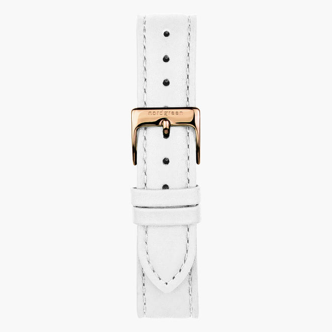 ST18PORGLEWH &Leather watch straps in white - rose gold buckle - 18mm