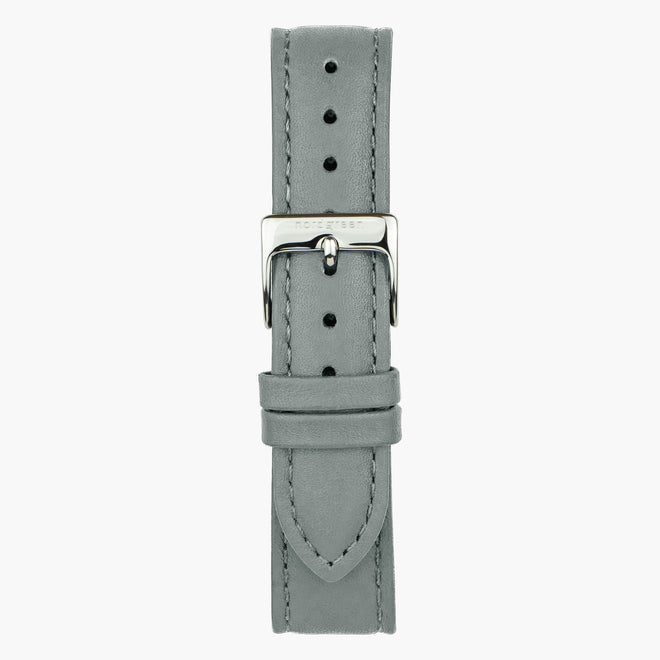 ST16BRSILEGR &Leather watch straps in grey - silver buckle - 16mm