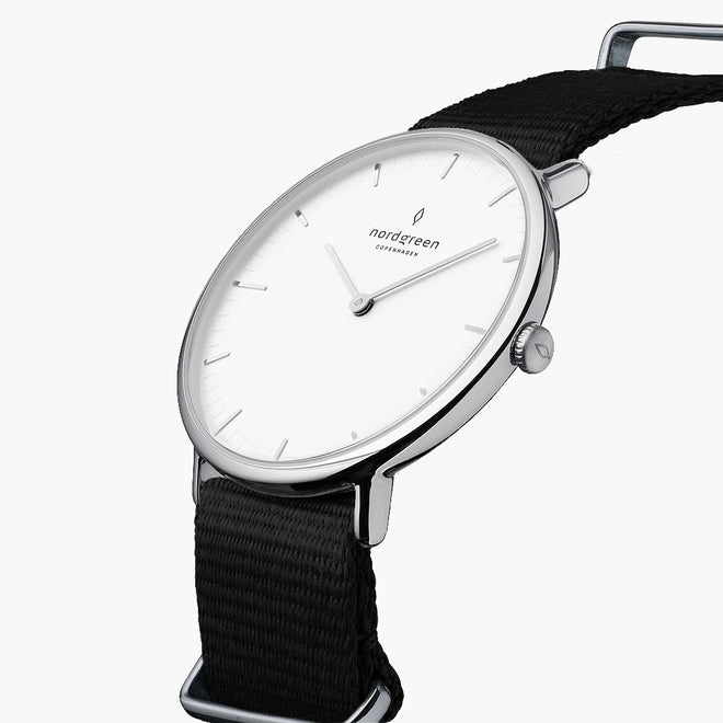 NR32SINYBLXX NR36SINYBLXX NR40SINYBLXX &Native silver watch mens - white dial - black nylon strap NR32SINYBLXX NR36SINYBLXX NR40SINYBLXX &Native silver watch mens - white dial - black nylon strap