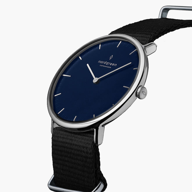 NR32SINYBLNA NR36SINYBLNA NR40SINYBLNA &Native silver watch with blue face - black nylon strap