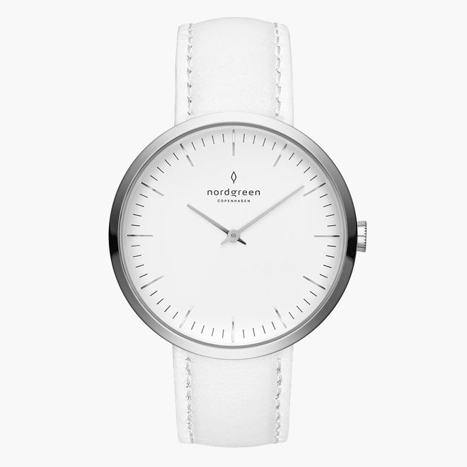 IN32SILEWHXX &Infinity white watches for women - white dial - silver case - white leather strap IN32SILEWHXX &Infinity white watches for women - white dial - silver case - white leather strap