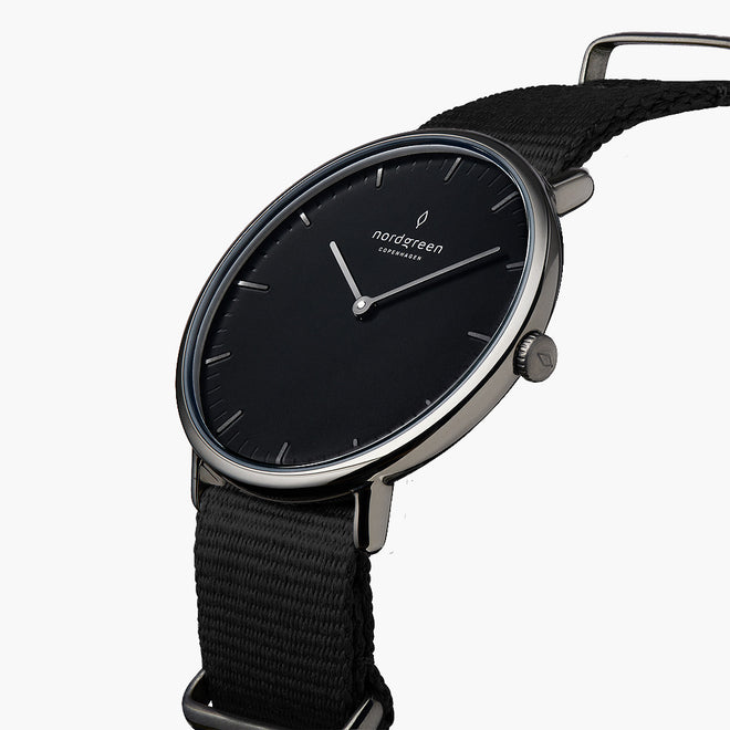 NR32GMNYBLBL NR36GMNYBLBL NR40GMNYBLBL &Native black face ladies watch - gun metal case - black nylon strap NR32GMNYBLBL NR36GMNYBLBL NR40GMNYBLBL &Native black face ladies watch - gun metal case - black nylon strap