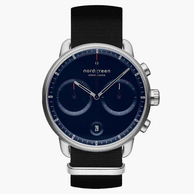 PI42SINYBLNA &Pioneer silver watch mens - navy blue dial - black nylon strap PI42SINYBLNA &Pioneer silver watch mens - navy blue dial - black nylon strap
