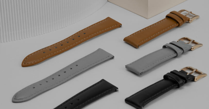 Leather watch straps on white background